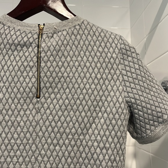 KATE SPADE Grey Diamond Quilted Crew Neck Ruffle Hem Drop Waist Dress - Picture 11 of 15